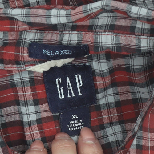 GAP Men's Red Check Relaxed Fit Long Sleeve Cotton Button-Up Shirt XL