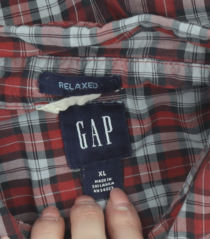 GAP Men's Red Check Relaxed Fit Long Sleeve Cotton Button-Up Shirt XL