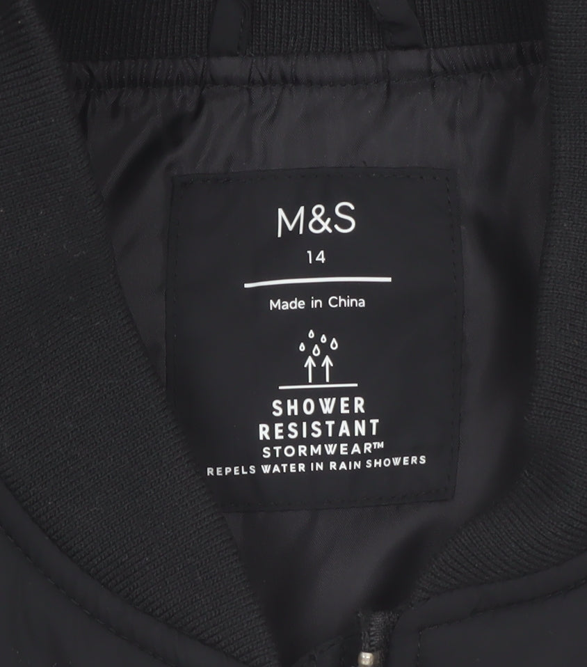 Marks and Spencer Women's Black Bomber Jacket Size 14 Stormwear