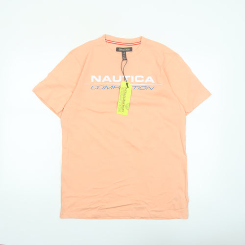 Nautica Women Orange Regular Fit Cotton Short Sleeve T-Shirt UK 10