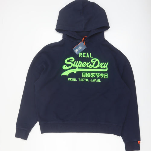 Superdry Men's Blue Pullover Hoodie Size M Graphic Logo Sweatshirt