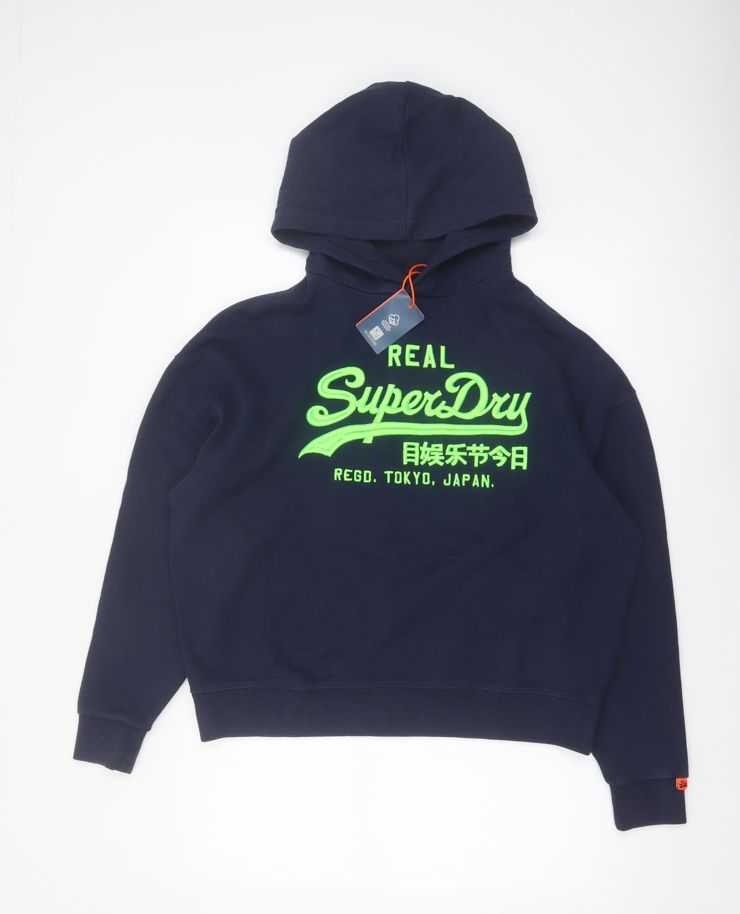 Superdry Men's Blue Pullover Hoodie Size M Graphic Logo Sweatshirt
