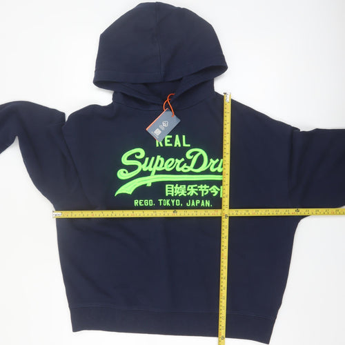 Superdry Men's Blue Pullover Hoodie Size M Graphic Logo Sweatshirt
