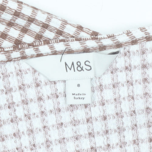 Marks and Spencer Women's Brown Check Wrap Blouse Size 8