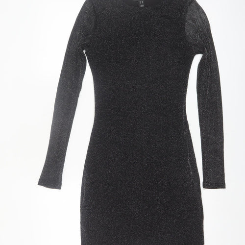 New Look Women Black Glitter Bodycon Short Dress Size 12
