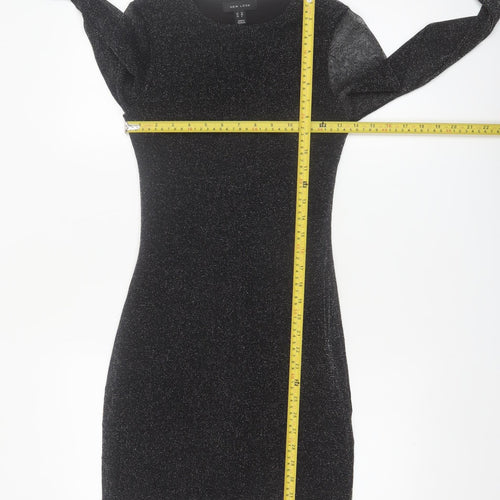 New Look Women Black Glitter Bodycon Short Dress Size 12