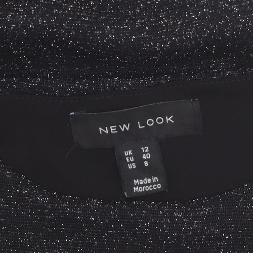 New Look Women Black Glitter Bodycon Short Dress Size 12