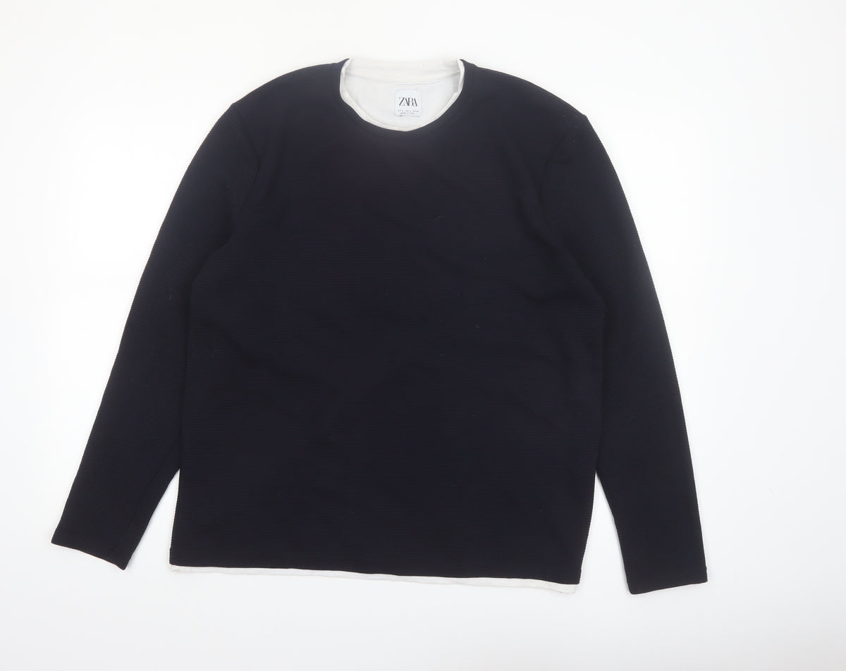 Zara Men Black Long Sleeve Polyester Casual Top Size L