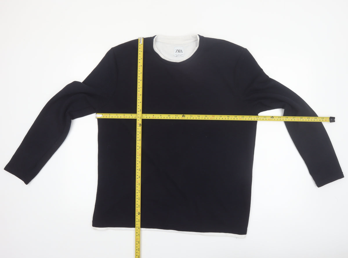 Zara Men Black Long Sleeve Polyester Casual Top Size L
