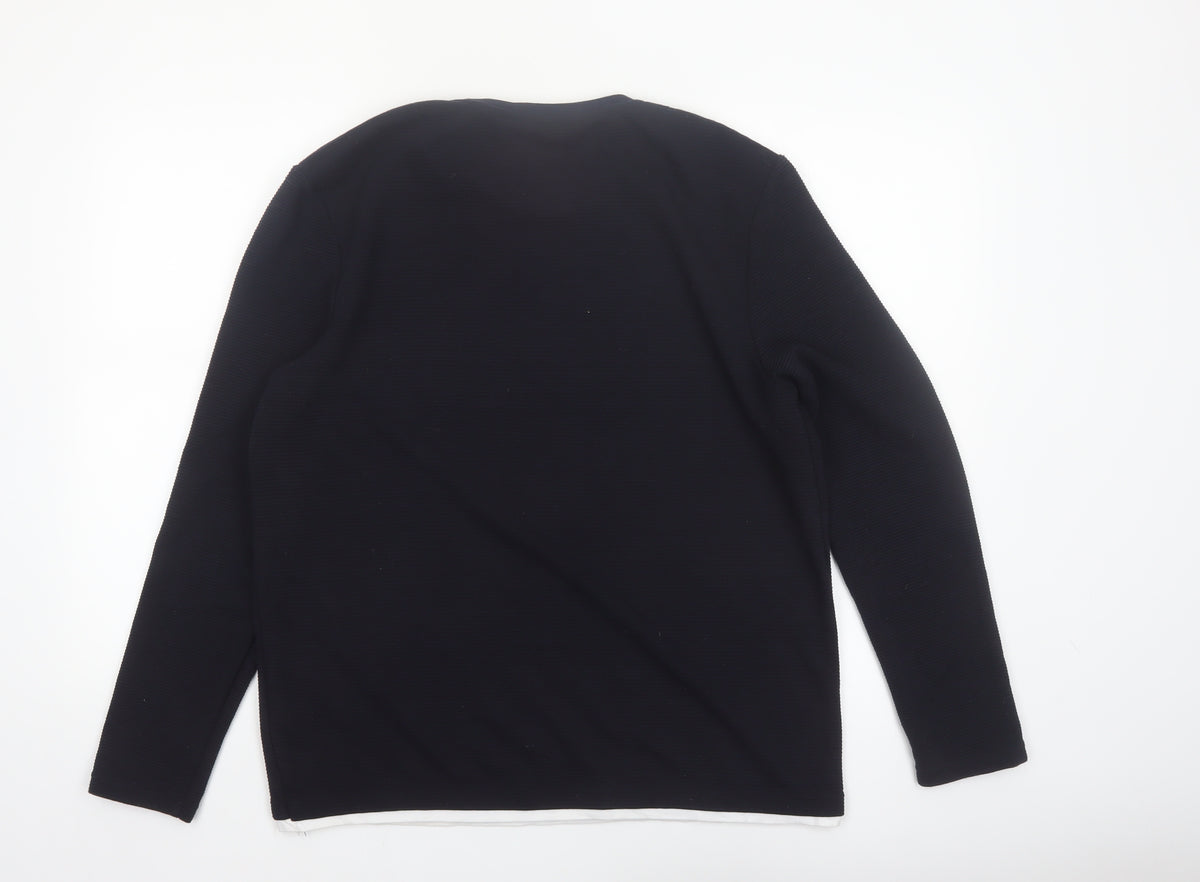 Zara Men Black Long Sleeve Polyester Casual Top Size L
