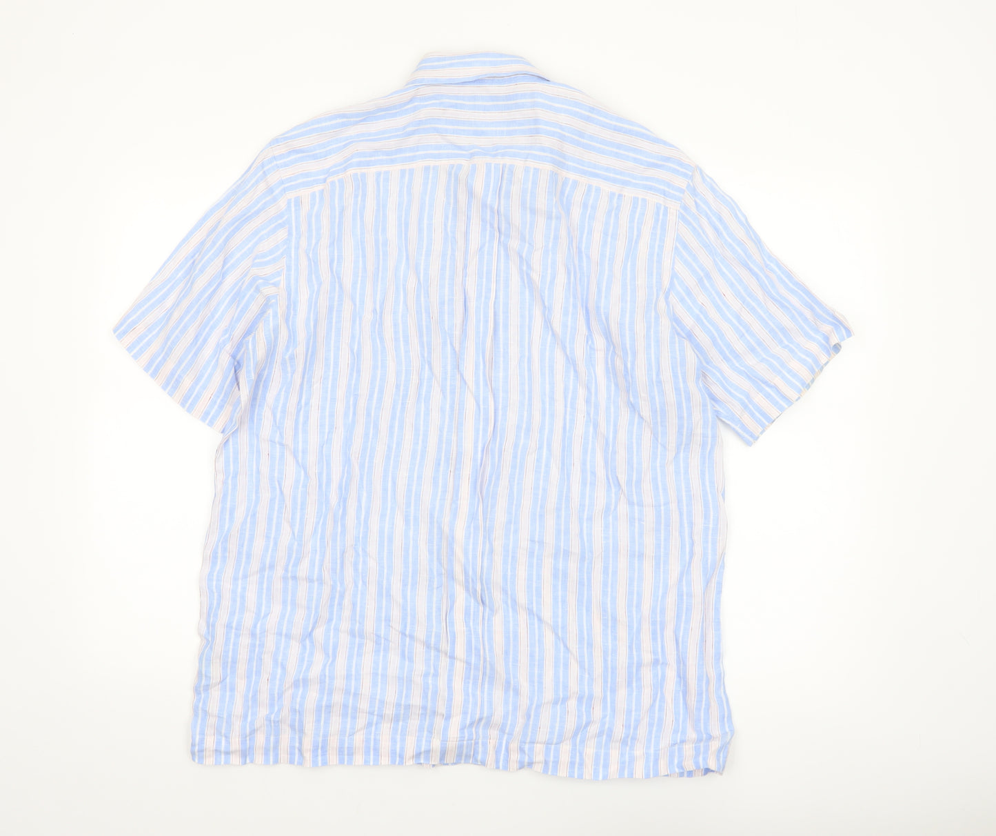 Duffex Men's Blue Striped Linen Short Sleeve Button-Up Shirt XL