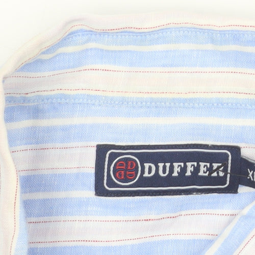 Duffex Men's Blue Striped Linen Short Sleeve Button-Up Shirt XL