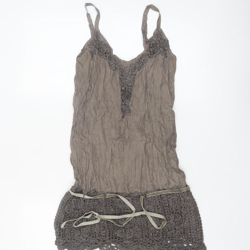 Passport Womens Brown Silk Crochet Camisole Top Size 8