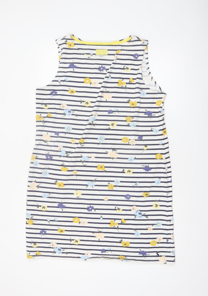 Joules Womens Multicoloured Size 16 Floral Stripe Sleeveless Shift Dress