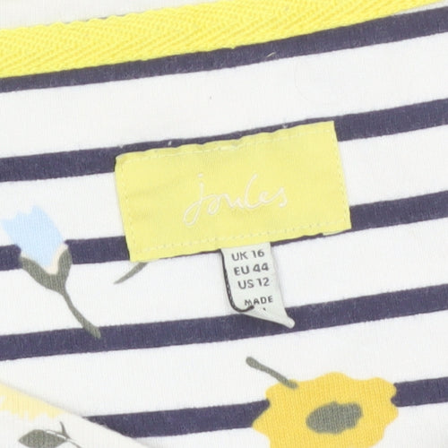 Joules Womens Multicoloured Size 16 Floral Stripe Sleeveless Shift Dress