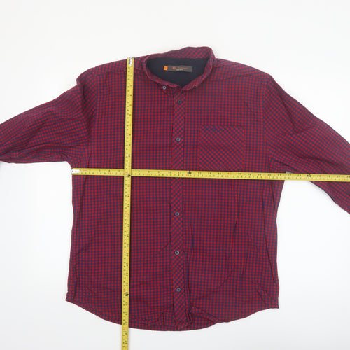 Ben Sherman Men's Red Check Long Sleeve Cotton Button-Up Shirt L