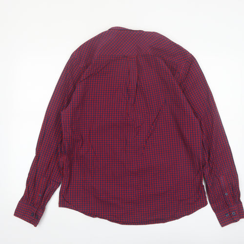 Ben Sherman Men's Red Check Long Sleeve Cotton Button-Up Shirt L