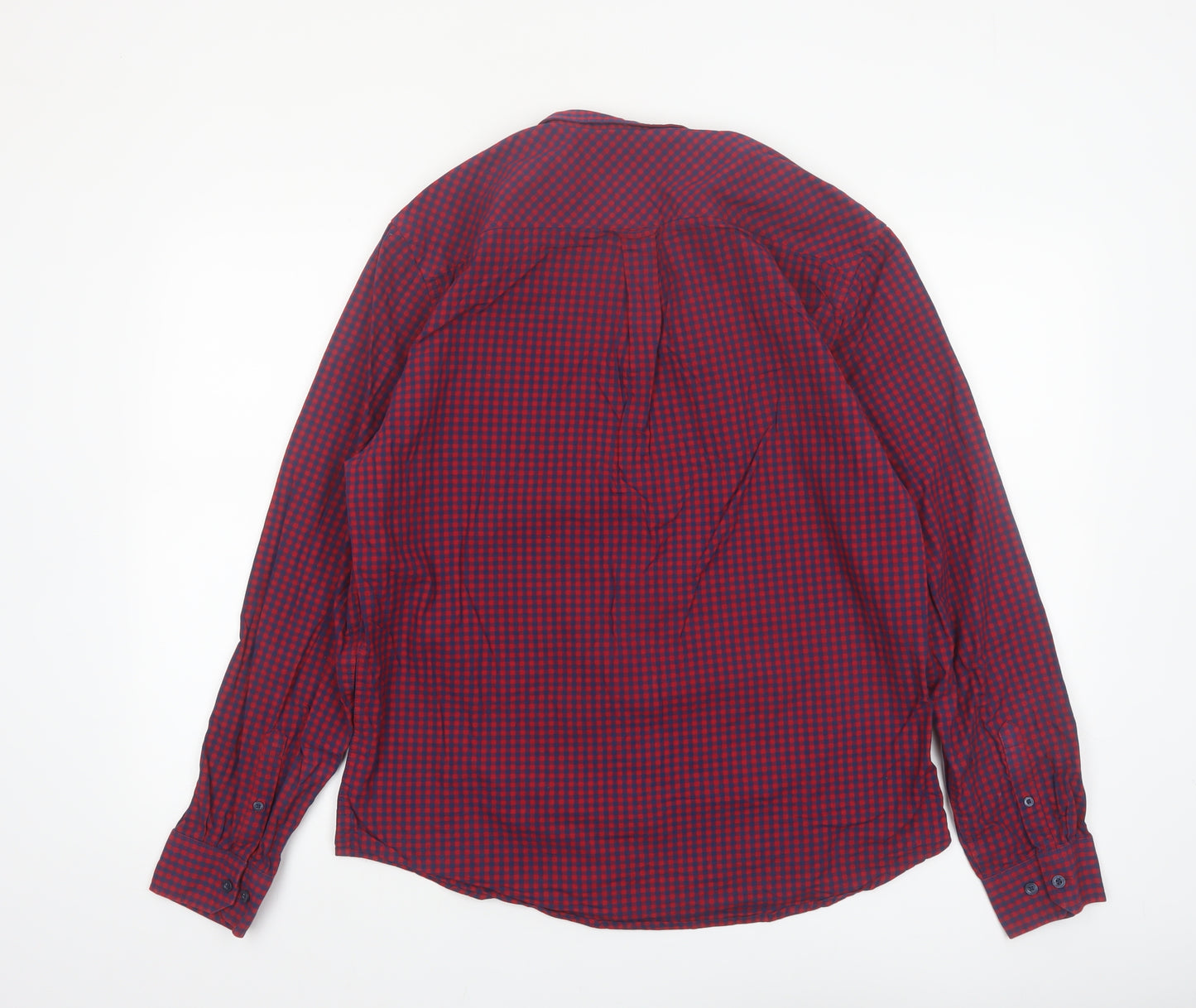 Ben Sherman Men's Red Check Long Sleeve Cotton Button-Up Shirt L