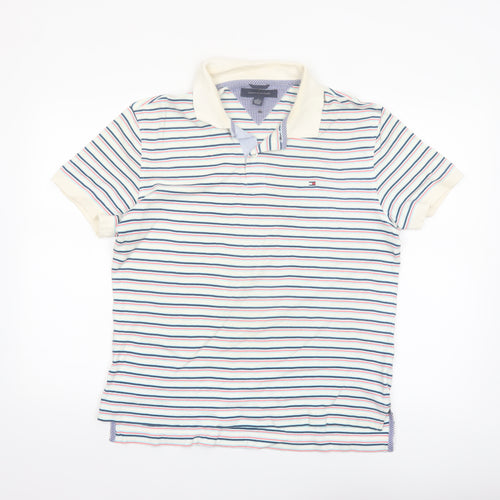 Tommy Hilfiger Men's Multicoloured Striped Cotton Polo Shirt M
