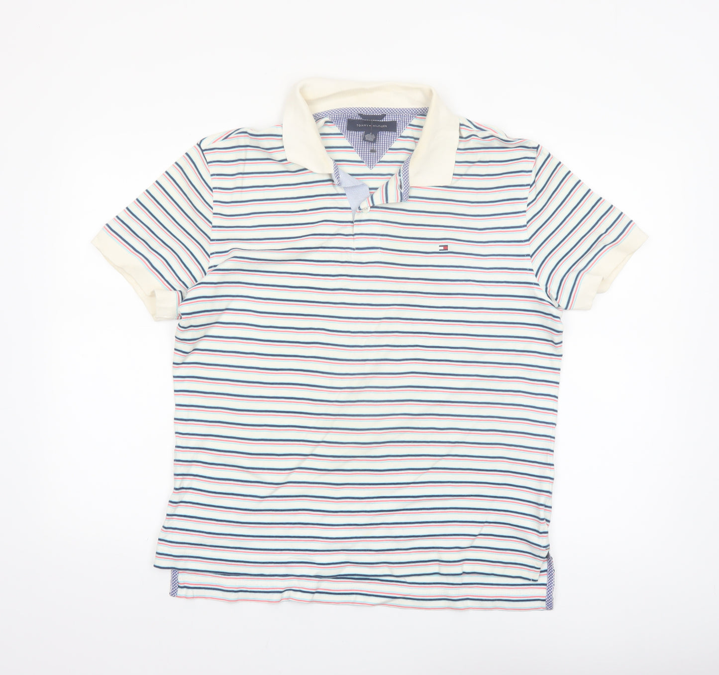 Tommy Hilfiger Men's Multicoloured Striped Cotton Polo Shirt M