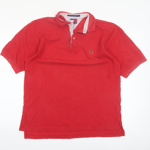 Tommy Hilfiger Men Red Cotton Polo Shirt Medium Classic Fit