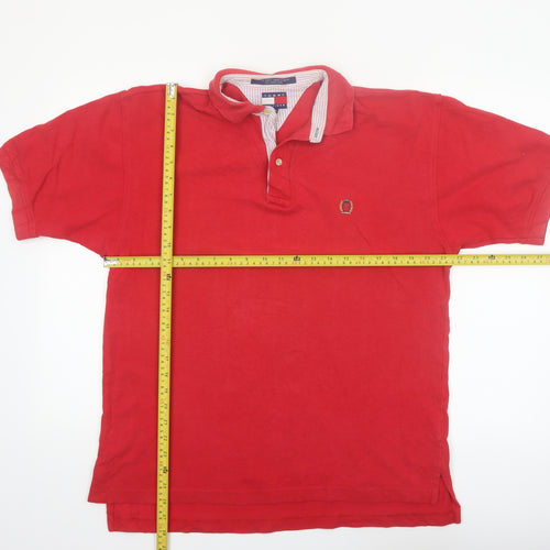 Tommy Hilfiger Men Red Cotton Polo Shirt Medium Classic Fit