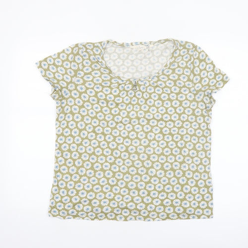 Seasalt Cornwall Women's Green Floral T-Shirt UK 14 Short Sleeve