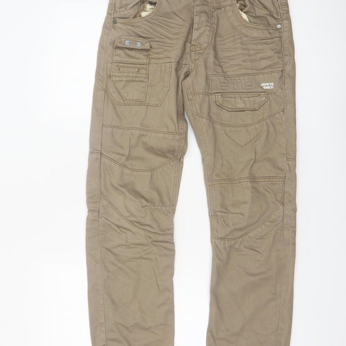 ETO Men’s Brown Cargo Trousers 28R Cotton Utility Straight Fit