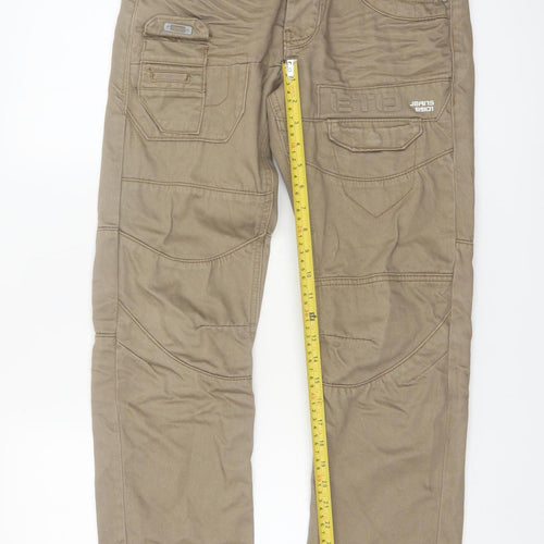 ETO Men’s Brown Cargo Trousers 28R Cotton Utility Straight Fit