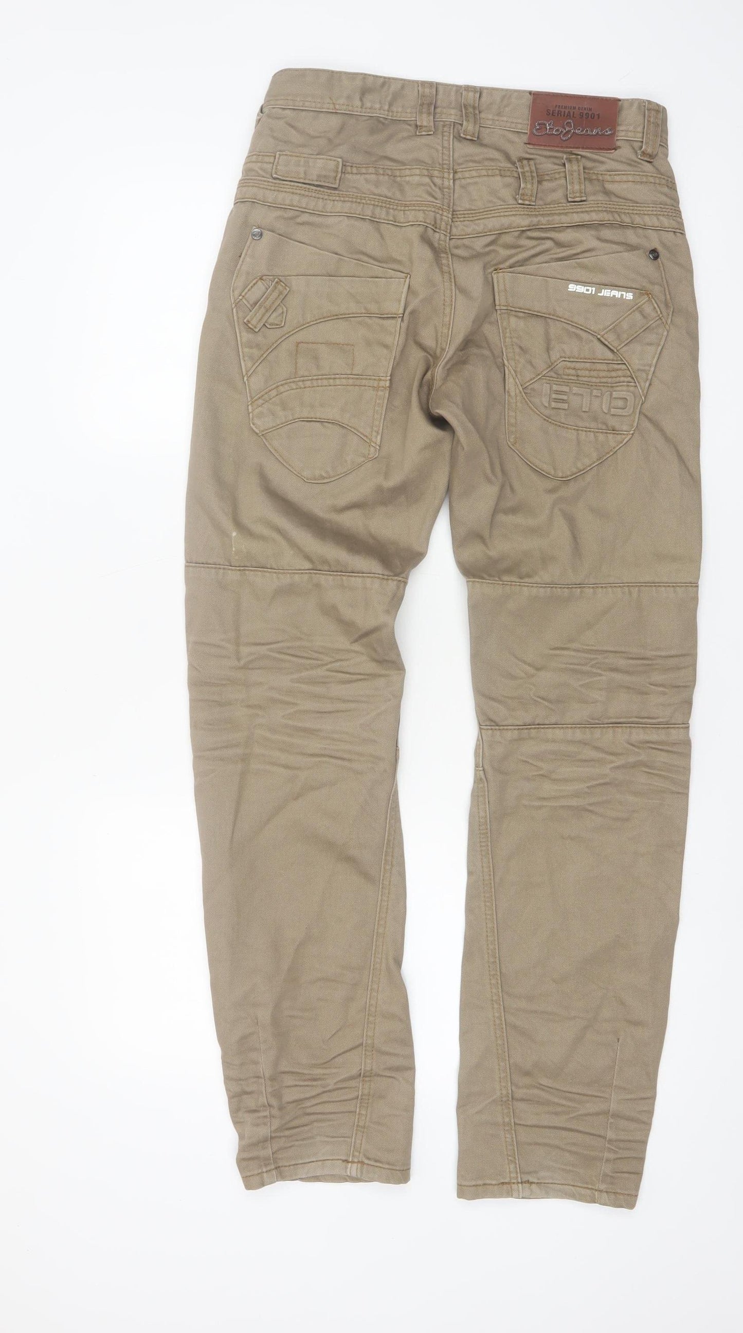 ETO Men’s Brown Cargo Trousers 28R Cotton Utility Straight Fit