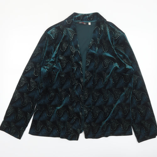 Amore Womens Green Velvet Blazer Size 20 Lined Open Party Jacket