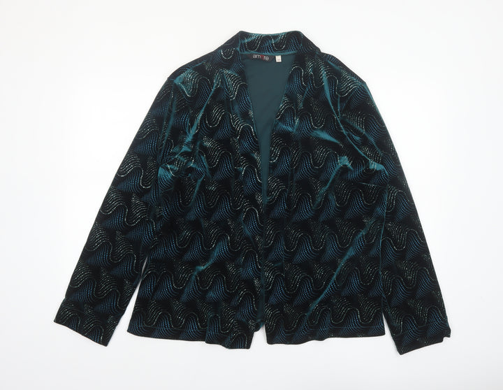 Amore Womens Green Velvet Blazer Size 20 Lined Open Party Jacket