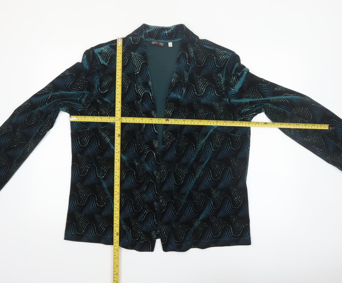 Amore Womens Green Velvet Blazer Size 20 Lined Open Party Jacket