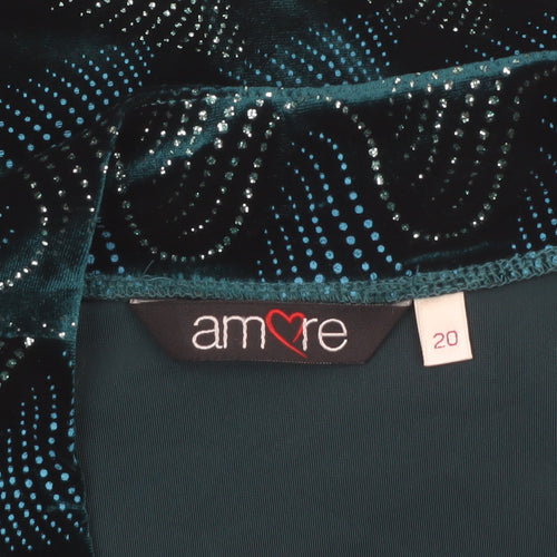Amore Womens Green Velvet Blazer Size 20 Lined Open Party Jacket