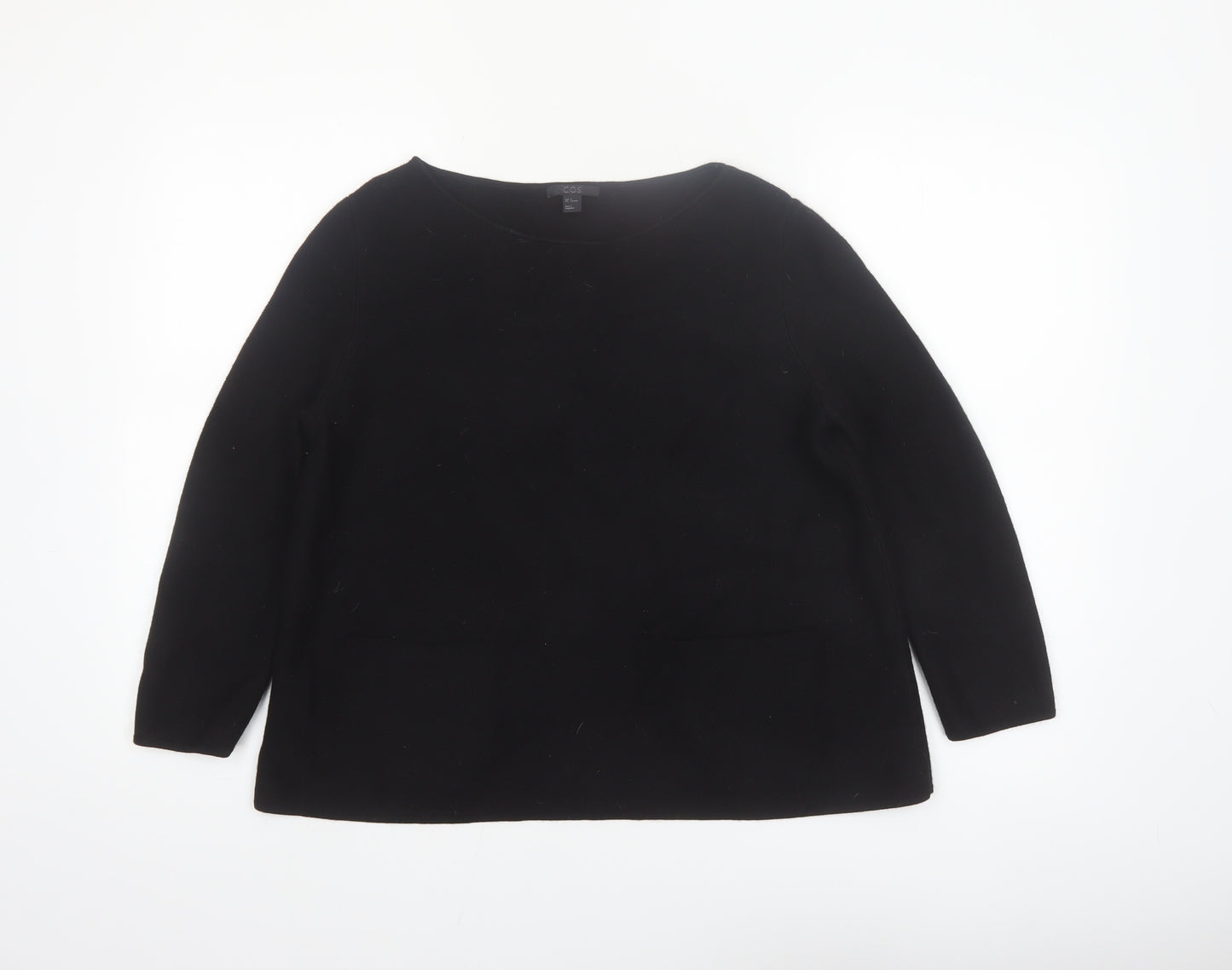 COS Women's Black Wool Boat Neck Long Sleeve Pullover Jumper Size 12
