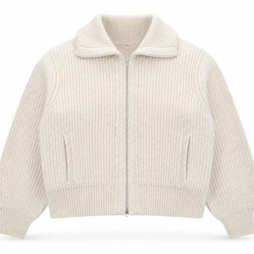 Marks and Spencer Women’s Beige Collared Full Zip Chunky Knit Jumper M