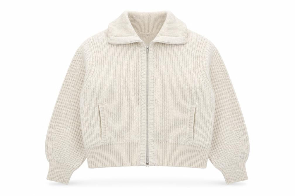 Marks and Spencer Women’s Beige Collared Full Zip Chunky Knit Jumper M
