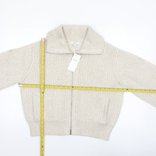 Marks and Spencer Women’s Beige Collared Full Zip Chunky Knit Jumper M
