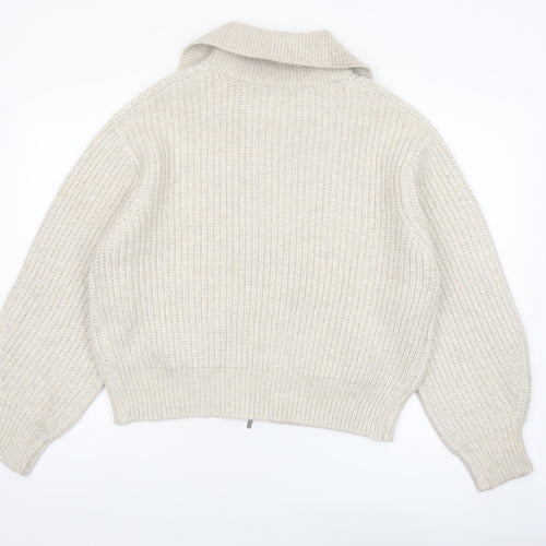 Marks and Spencer Women’s Beige Collared Full Zip Chunky Knit Jumper M