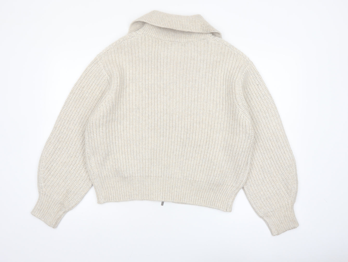 Marks and Spencer Women’s Beige Collared Full Zip Chunky Knit Jumper M