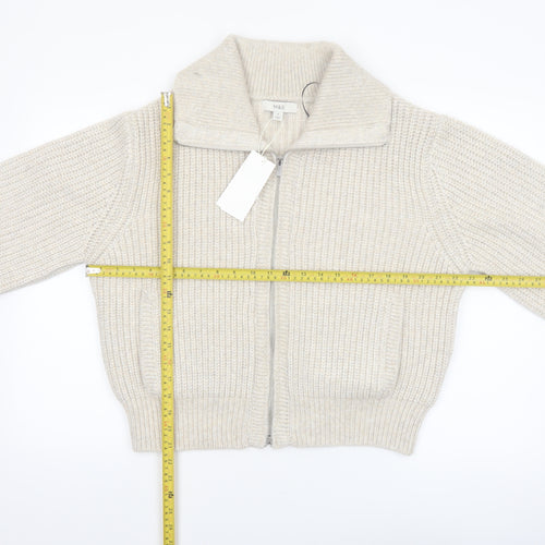 Marks and Spencer Women Beige Collared Full Zip Knit Jumper M