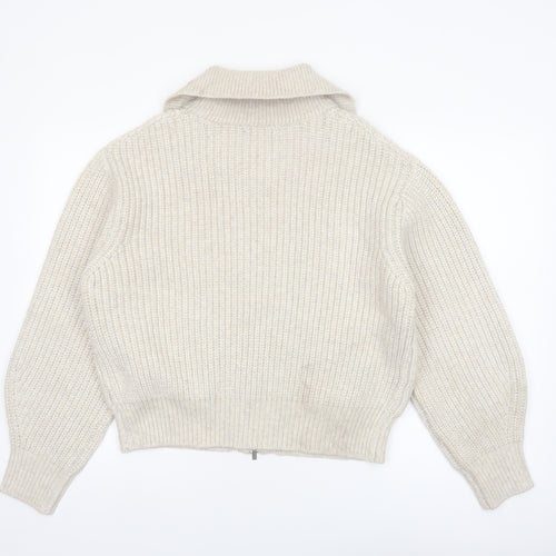 Marks and Spencer Women Beige Collared Full Zip Knit Jumper M