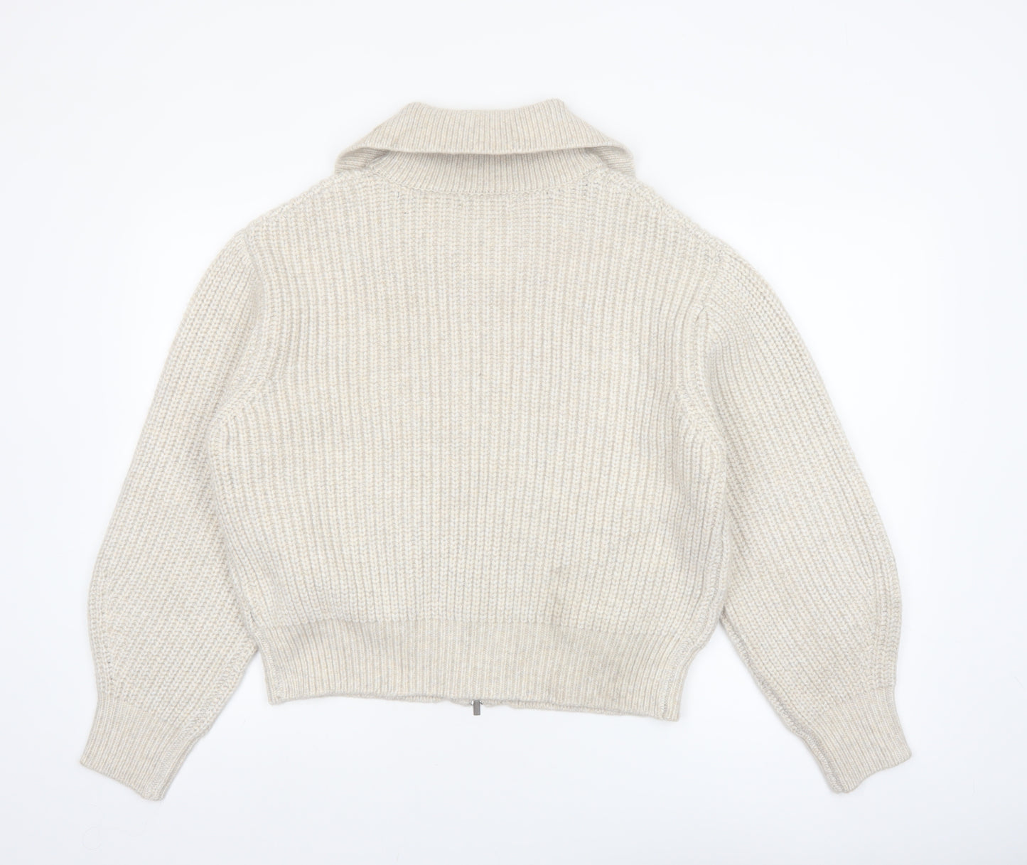 Marks and Spencer Women Beige Collared Full Zip Knit Jumper M