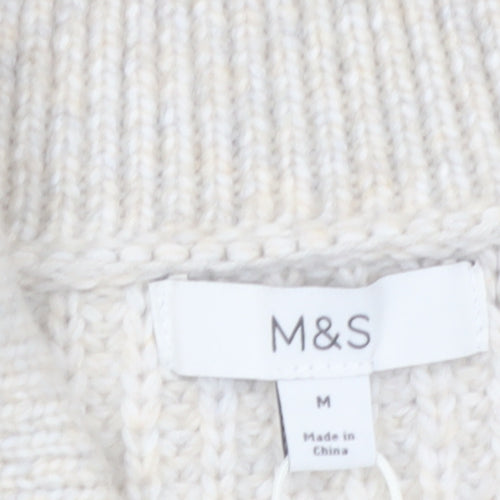 Marks and Spencer Women Beige Collared Full Zip Knit Jumper M