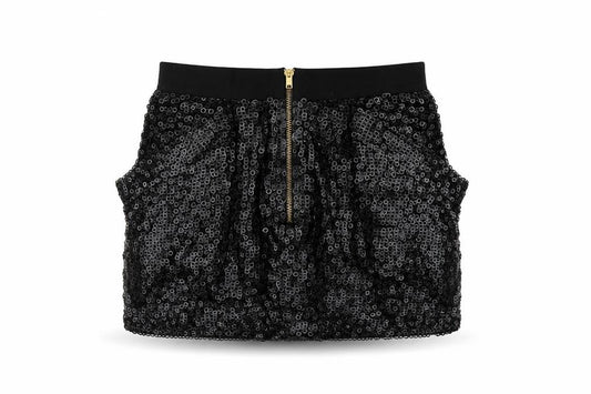 Front view of MANDI Women’s Black Sequin Mini Skirt Size 2XS Short Length Party