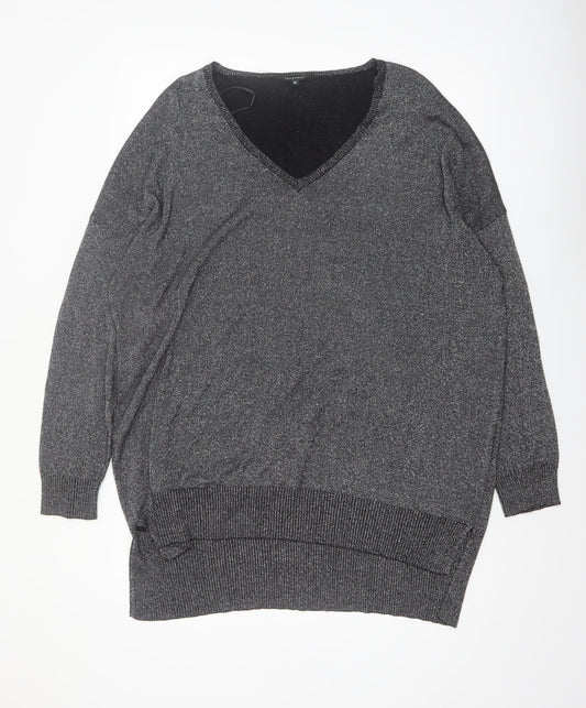 Peacocks Women's Grey V-Neck Glitter Knit Jumper XL