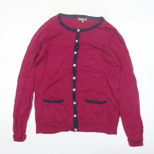 Soon Women Red Cardigan Size 14 Round Neck Long Sleeve Knit
