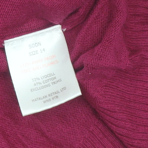 Soon Women Red Cardigan Size 14 Round Neck Long Sleeve Knit
