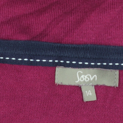 Soon Women Red Cardigan Size 14 Round Neck Long Sleeve Knit