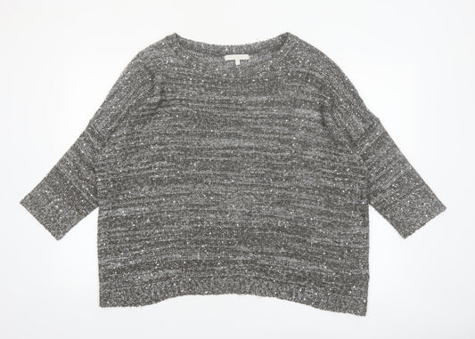 Next Women Grey Sequin Knit 3/4 Sleeve Crew Neck Pullover Jumper L